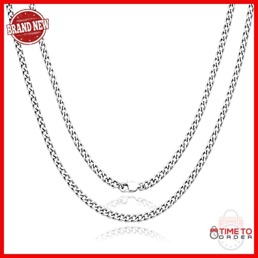 4.5mm Pure Titanium Cuban Link Chain Necklace 55cm Unisex Gift